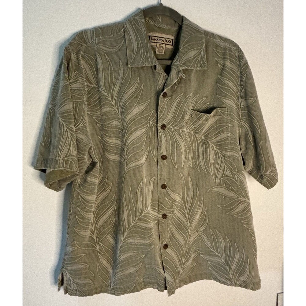 Jamaica Jaxx Men's M Tropical Floral Silk Button-Up Short Sleeve Shirt Pocket